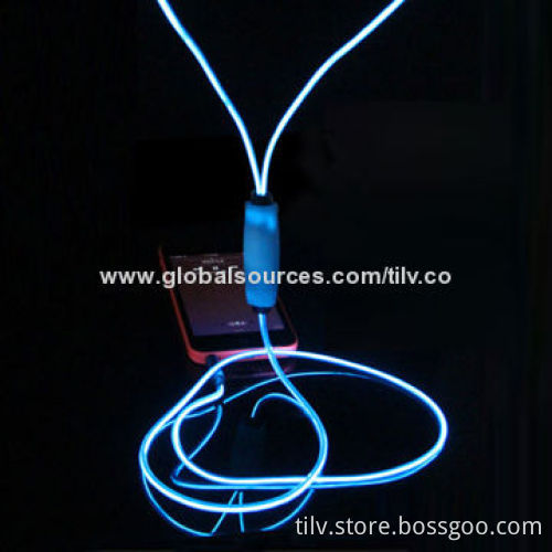 2014 EL flowing light cable in-ear earphones for mobile phone, with handsfree function